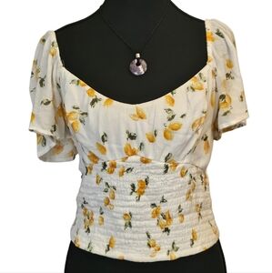 Abercrombie & Fitch Smocked Flutter Sleeve  Lemon Top | Size